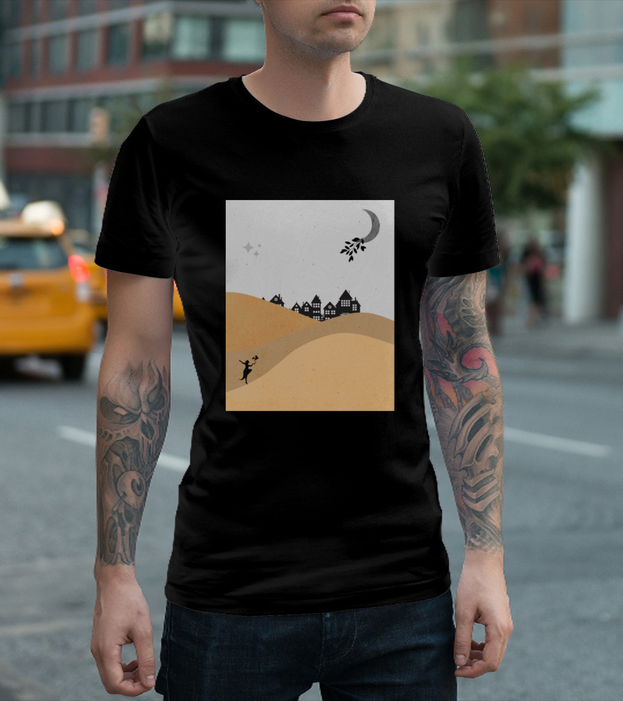 Minimalist Moonlight Girl Hill Town T-Shirt