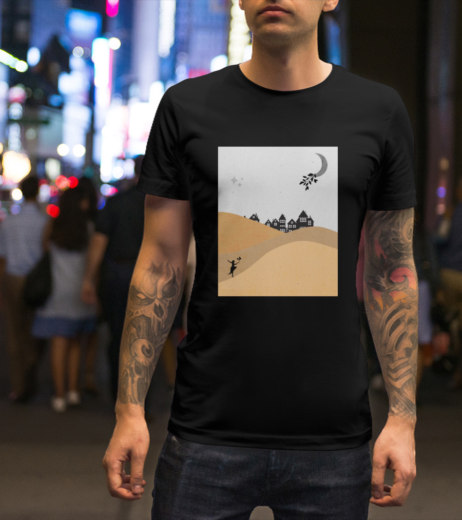 Minimalist Moonlight Girl Hill Town T-Shirt