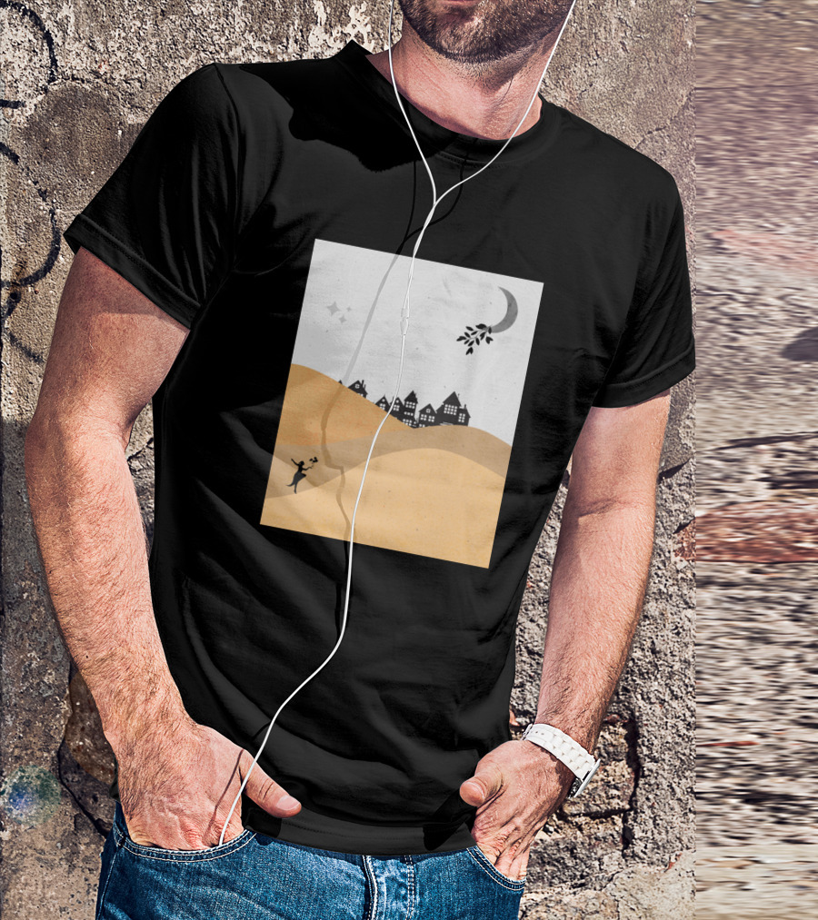 Minimalist Moonlight Girl Hill Town T-Shirt
