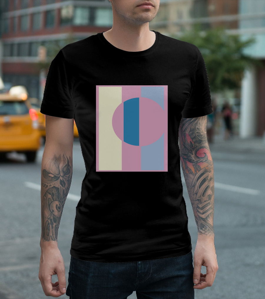 Pink Circle with Blue and Yellow Geometric Shapes T-Shirt
