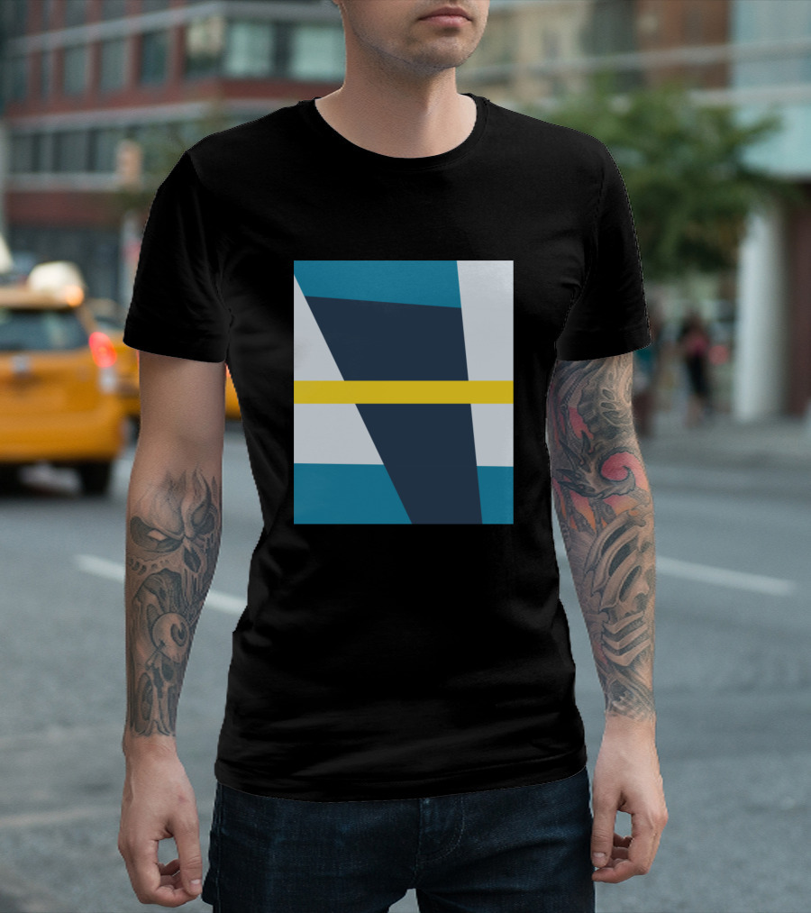 Que Arte Tienes Abstract Blue Yellow Geometric Composition T-Shirt