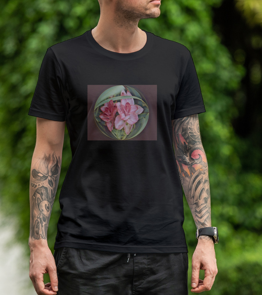 Rare Pink Flowers In Circular Leaves Display T-Shirt