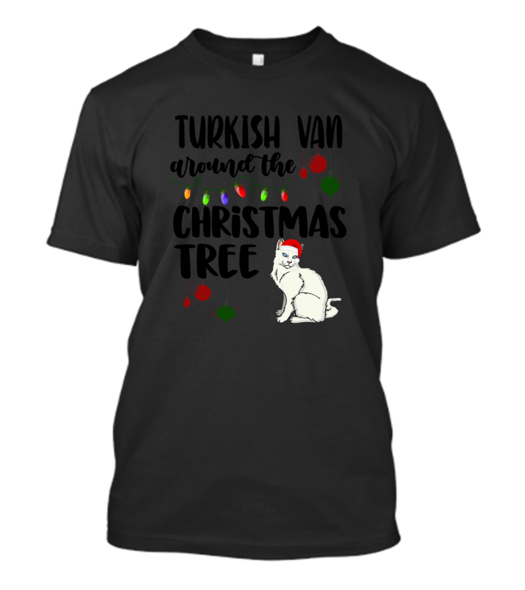 Turkish Van Around The Christmas Tree With Festive Lights And Ornaments T-Shirt