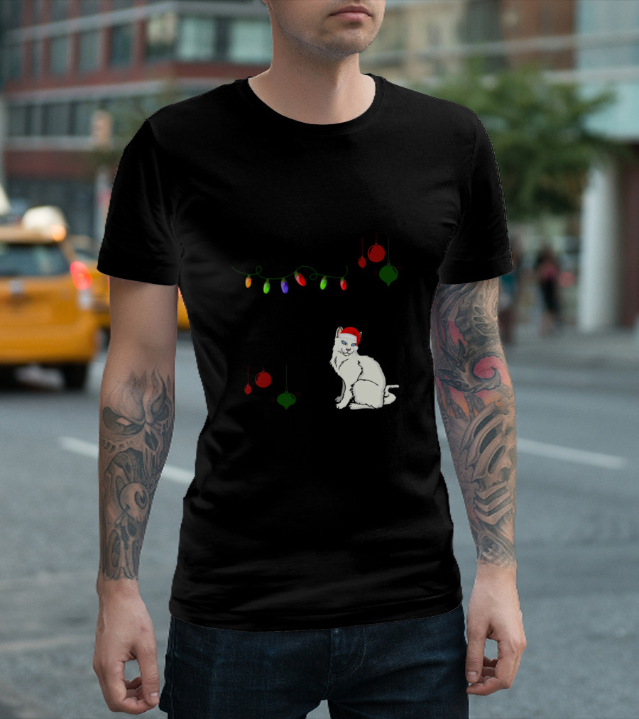Turkish Van Around The Christmas Tree With Festive Lights And Ornaments T-Shirt