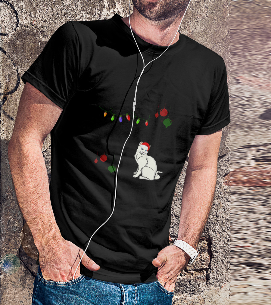 Turkish Van Around The Christmas Tree With Festive Lights And Ornaments T-Shirt
