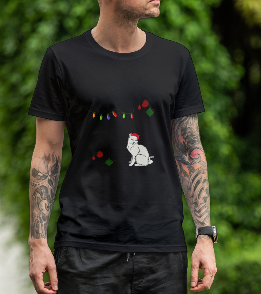 Turkish Van Around The Christmas Tree With Festive Lights And Ornaments T-Shirt