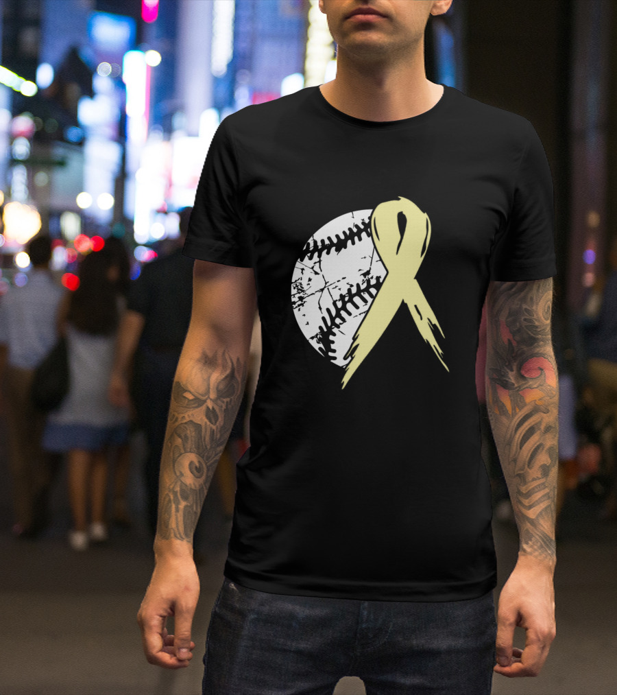 Baseball Tackle Spina Bifida Awareness Ribbon Pale Yellow T-Shirt