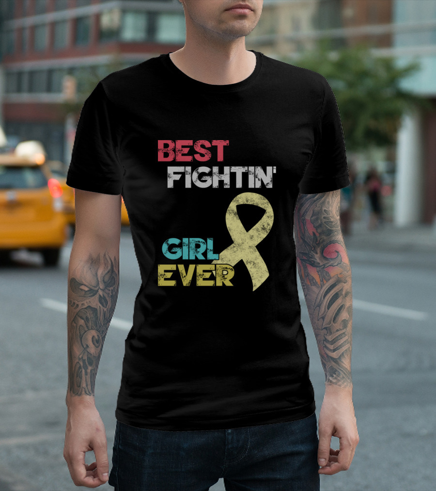 Best Fightin Girl Ever Yellow Ribbon Spina Bifida Awareness T-Shirt