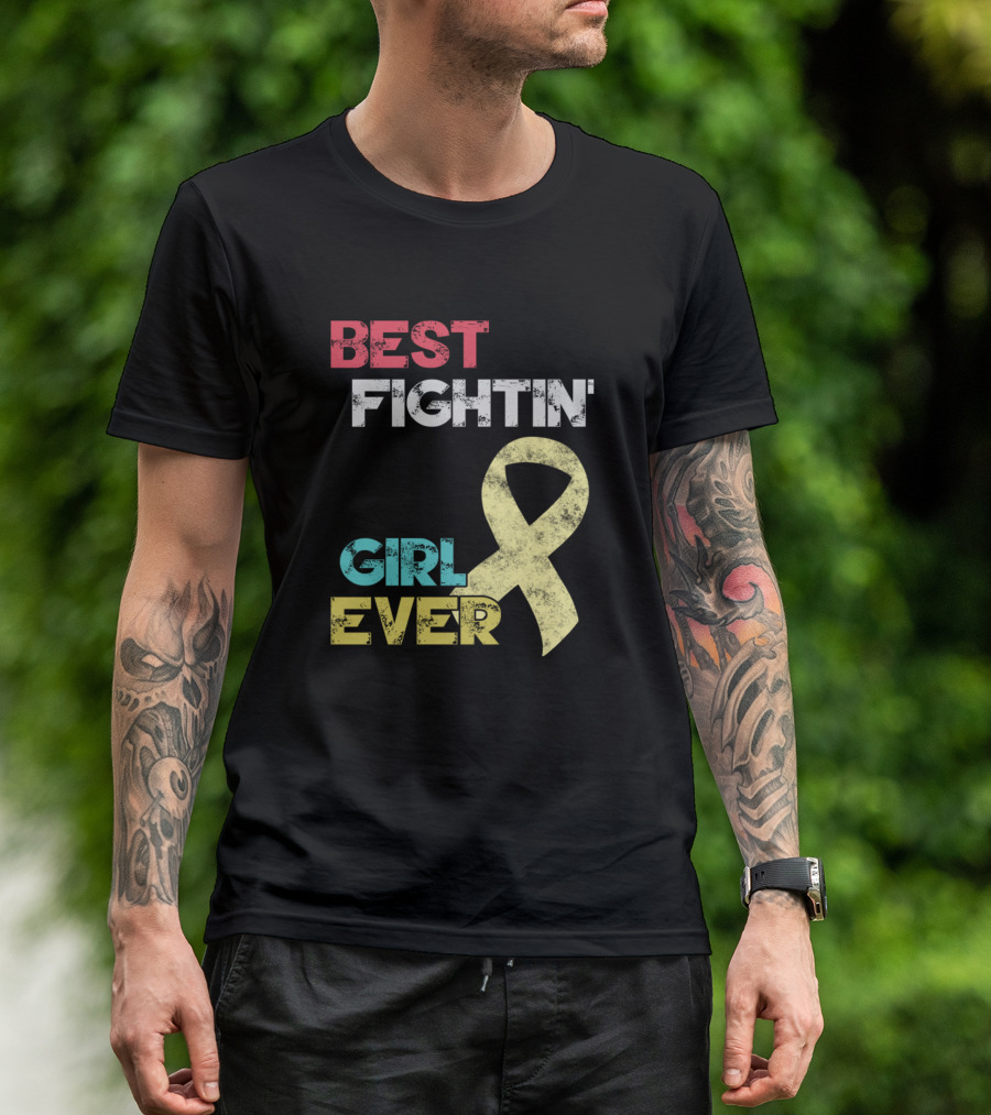 Best Fightin Girl Ever Yellow Ribbon Spina Bifida Awareness T-Shirt