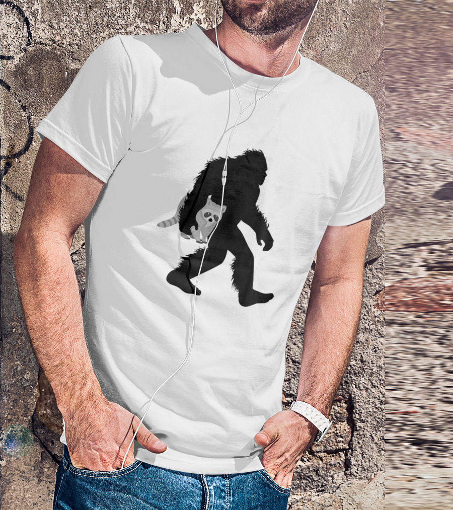 Bigfoot Sasquatch Silhouette With Raccoon Trash Critter T-Shirt