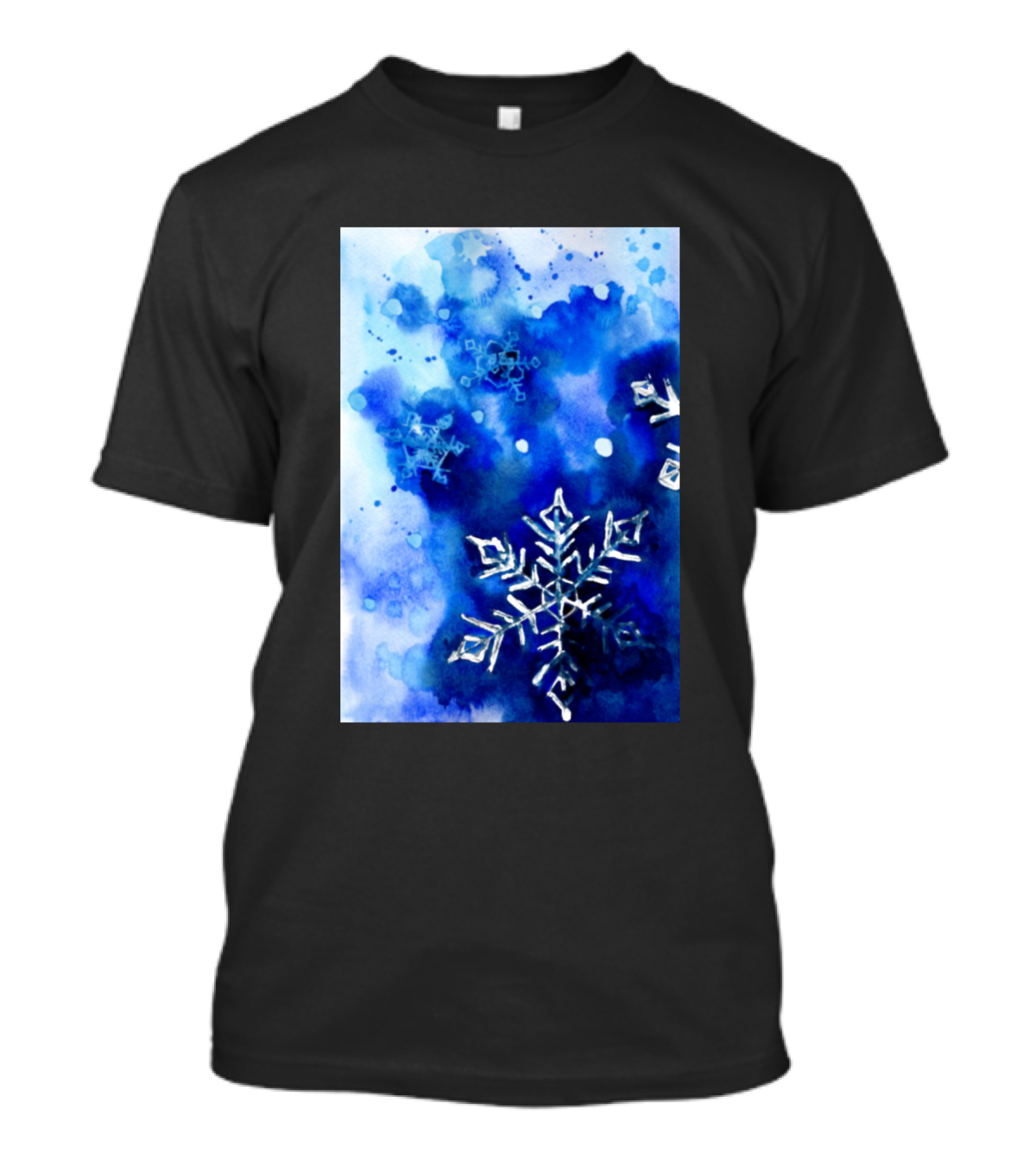 Blue Blurry Snowflakes Watercolor Splatter T-Shirt