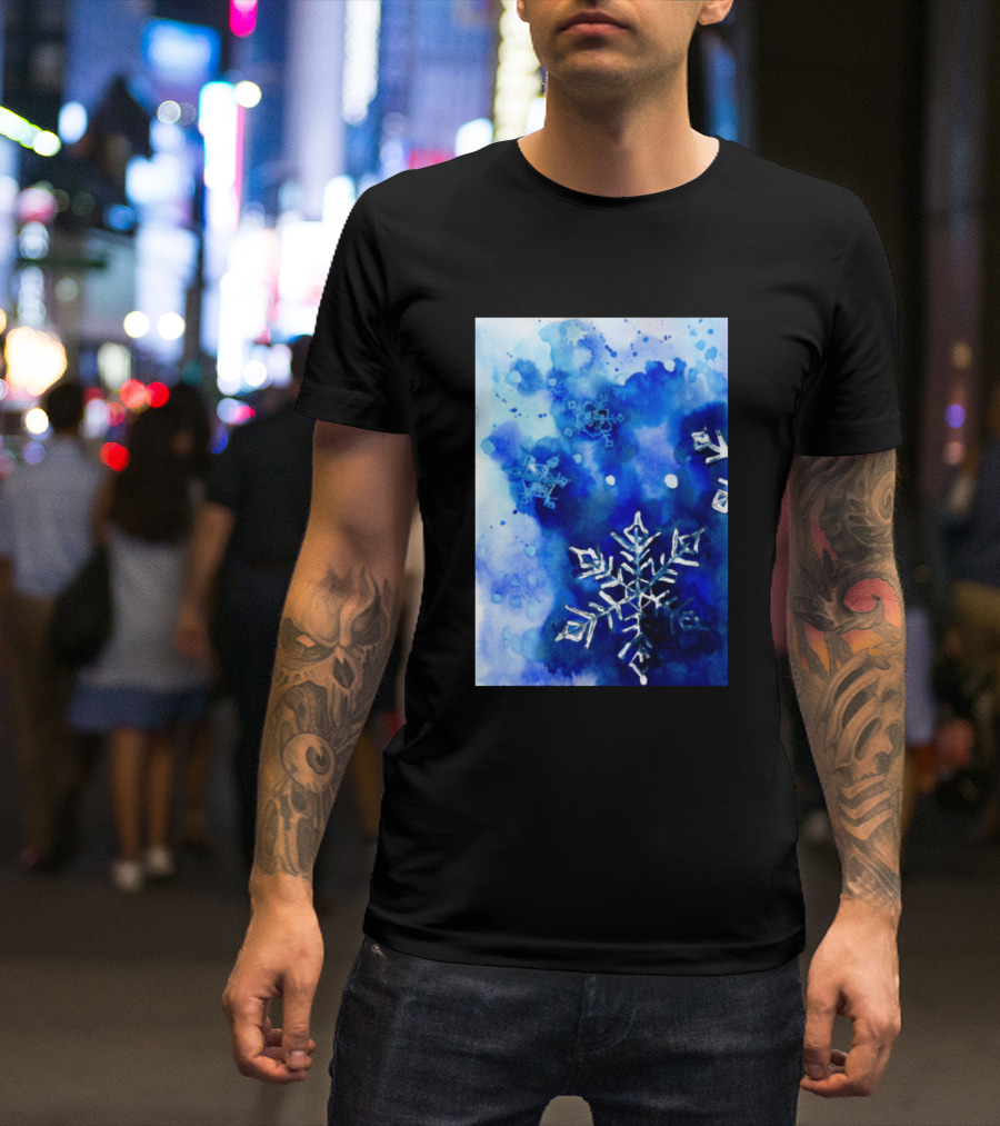 Blue Blurry Snowflakes Watercolor Splatter T-Shirt