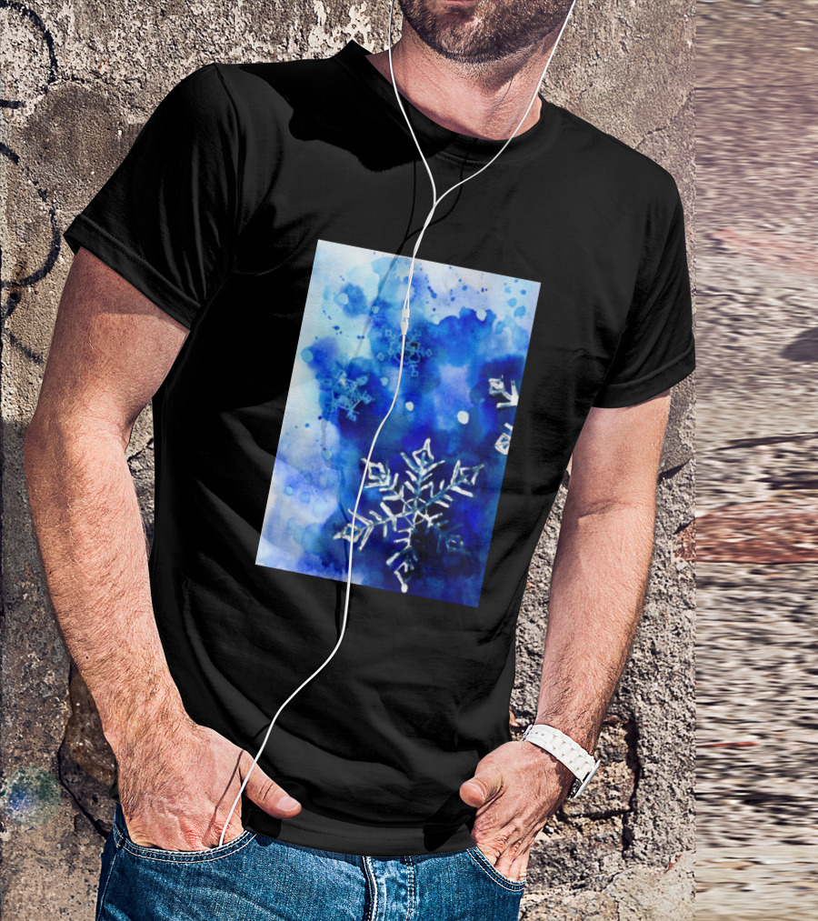 Blue Blurry Snowflakes Watercolor Splatter T-Shirt