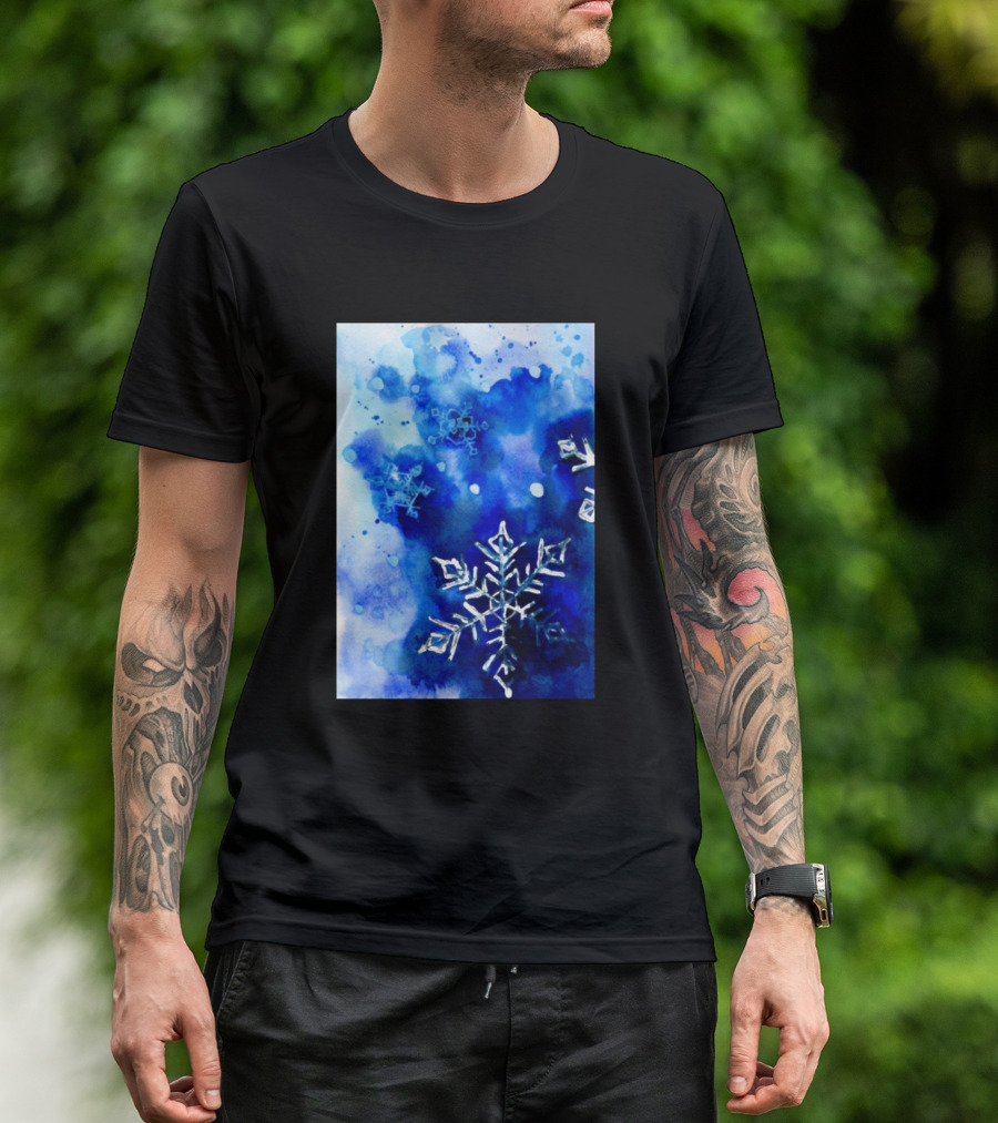 Blue Blurry Snowflakes Watercolor Splatter T-Shirt