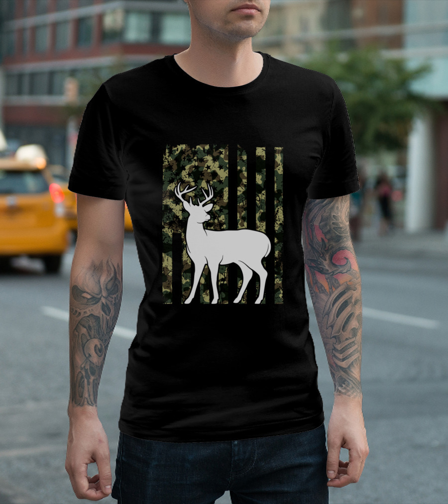 Buck Deer Camouflage Flag Hunting Humor T-Shirt