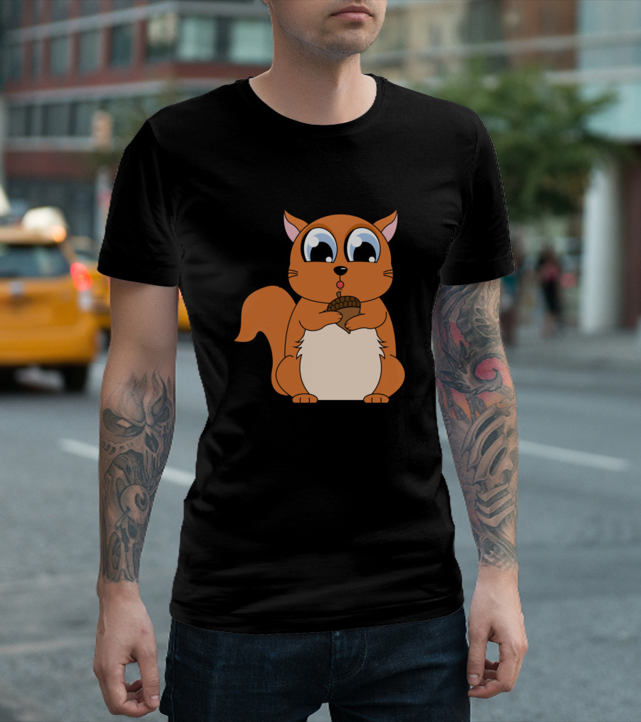 Cartoon Kids Squirrel With Acorn Cute T-Shirt