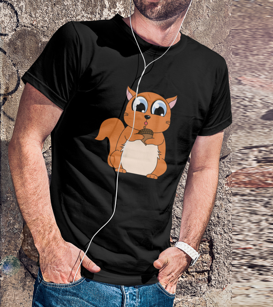 Cartoon Kids Squirrel With Acorn Cute T-Shirt