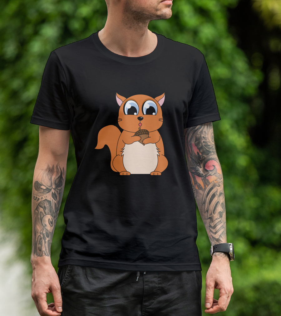Cartoon Kids Squirrel With Acorn Cute T-Shirt