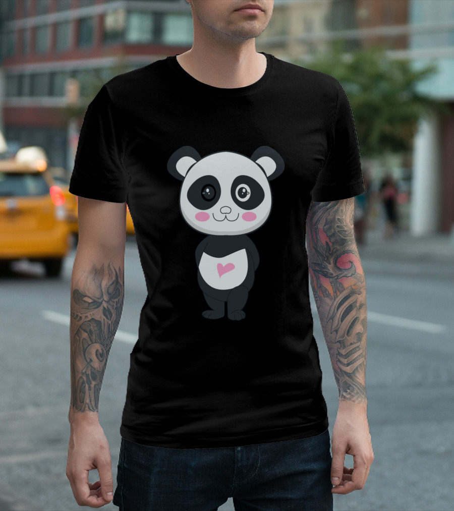 Cute Panda with Heart Belly T-Shirt