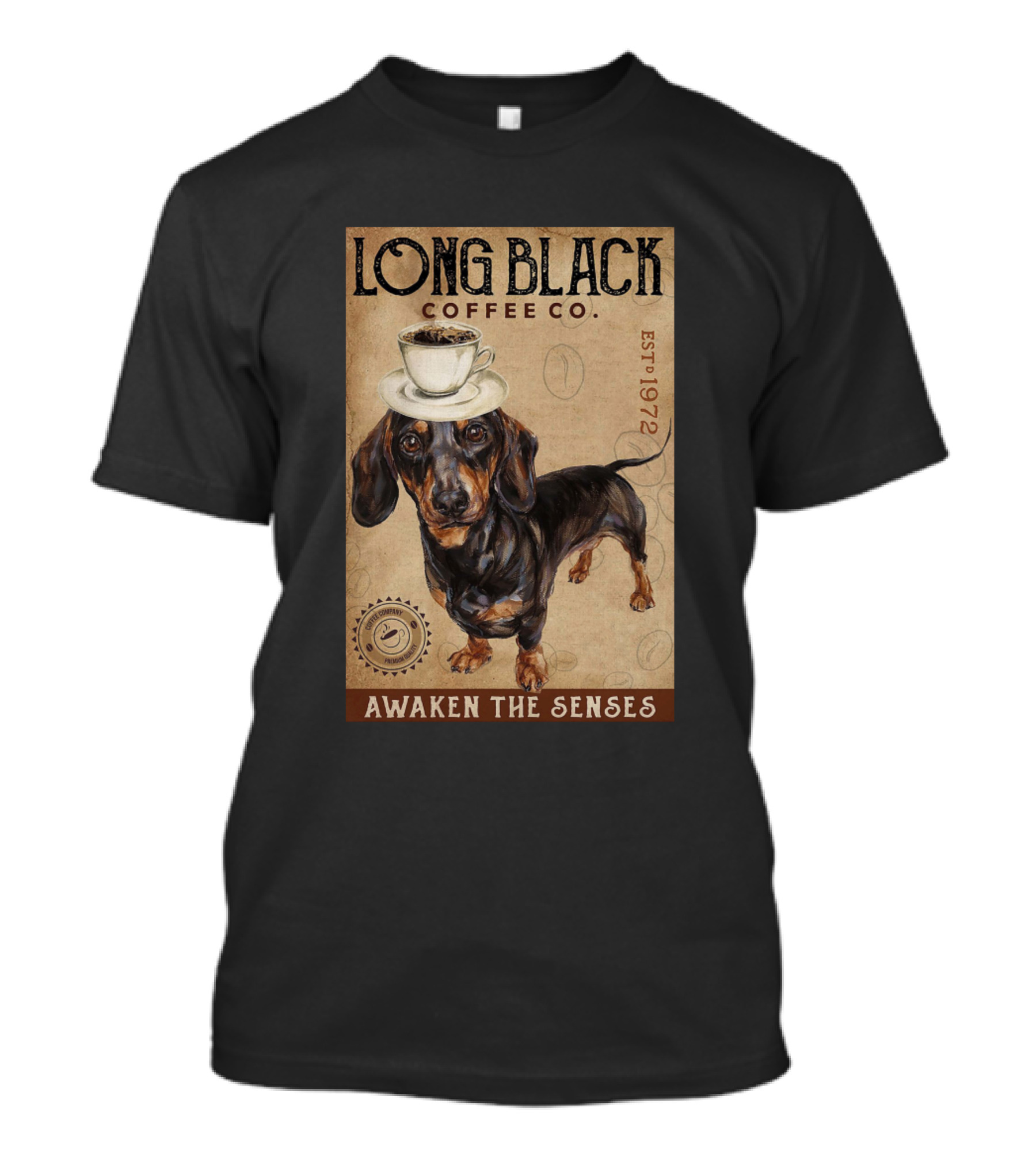 Long Black Coffee Co Awaken The Senses EST 1972 T-Shirt