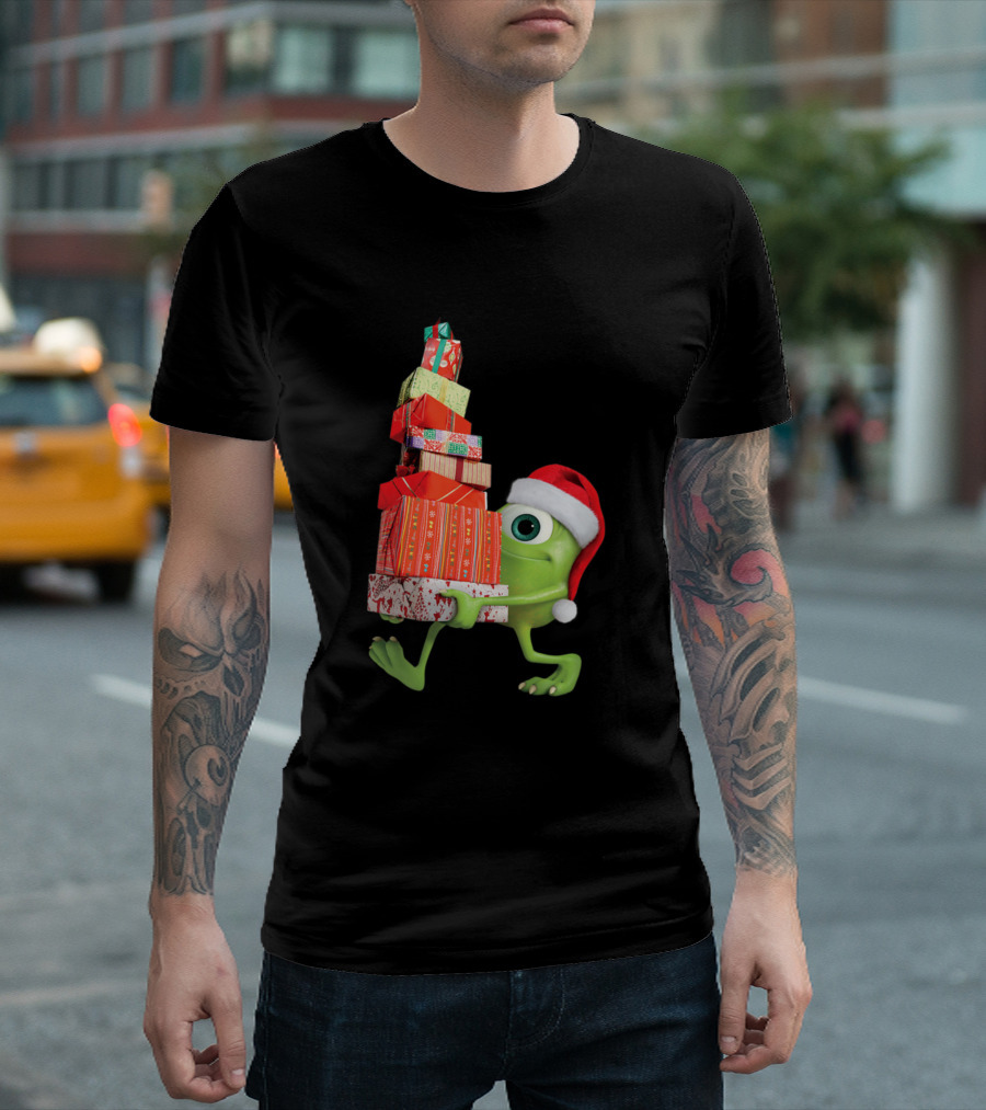 Disney Pixar Monsters University Mike Santa Carrying Christmas Presents T-Shirt
