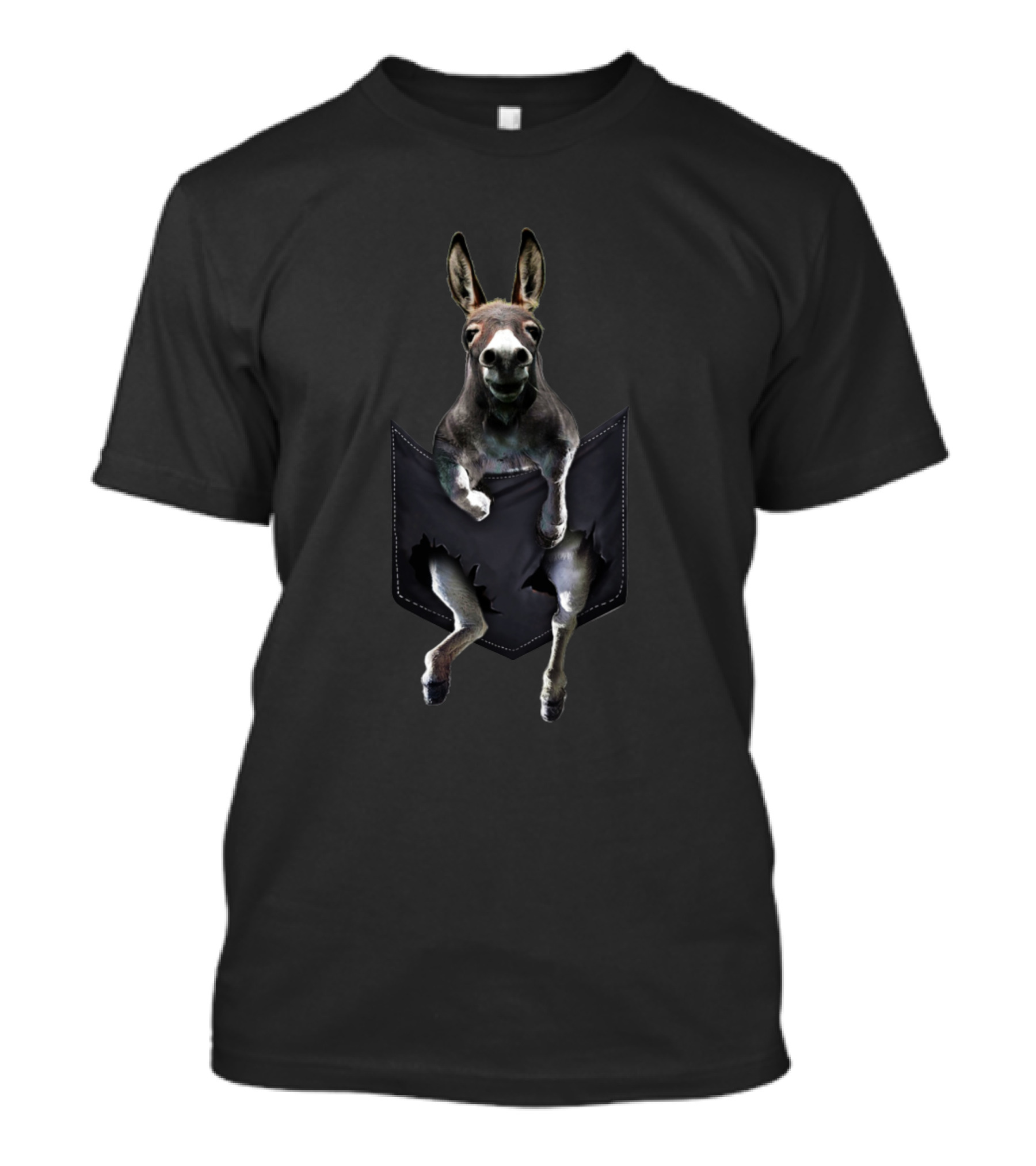 Donkey Peeking Out Ripped Pocket T-Shirt