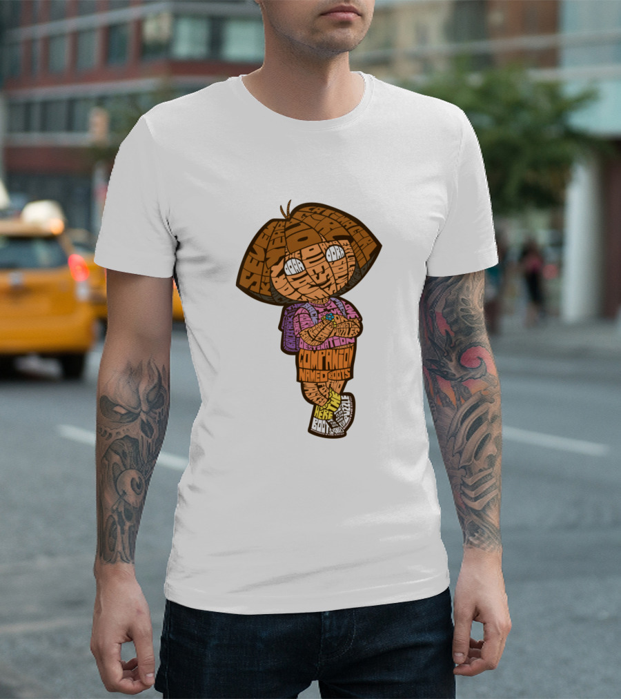 Dora Explorer Calligram Puzzle Adventure Companion Backpack Boots Journey T-Shirt