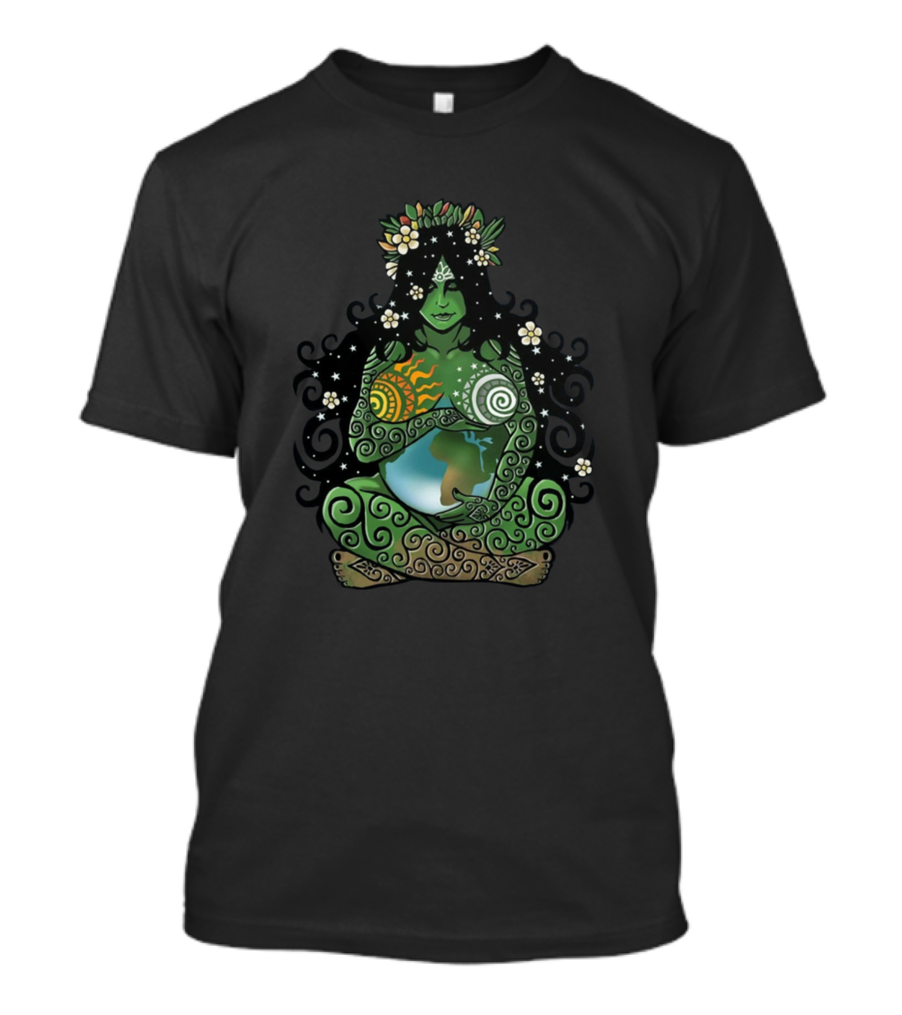 Earth Mother Vibrant Nature Goddess Cradling Planet Earth T-Shirt