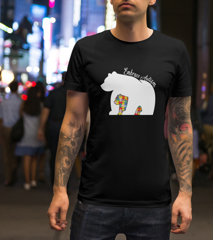 Embrace Autism Awareness Month Puzzle Bear T-Shirt