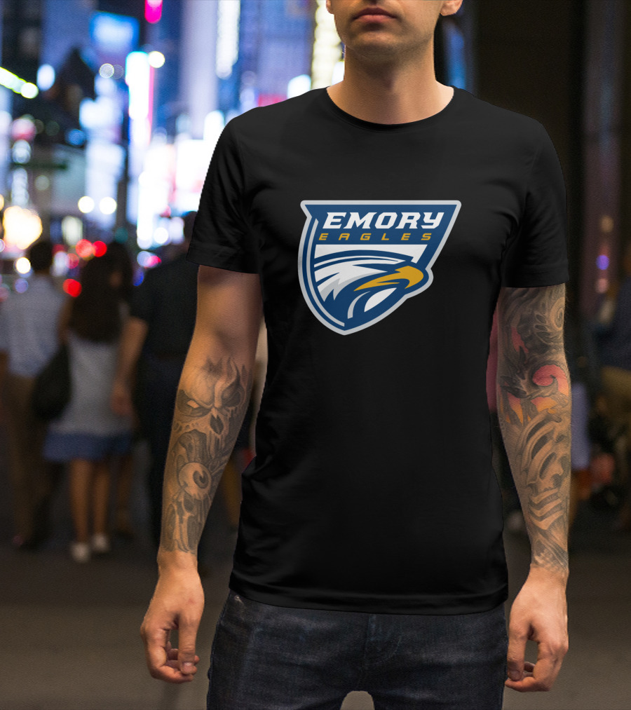 Emory Eagles Bold Logo With Eagle Head In Shield Emblem T-Shirt
