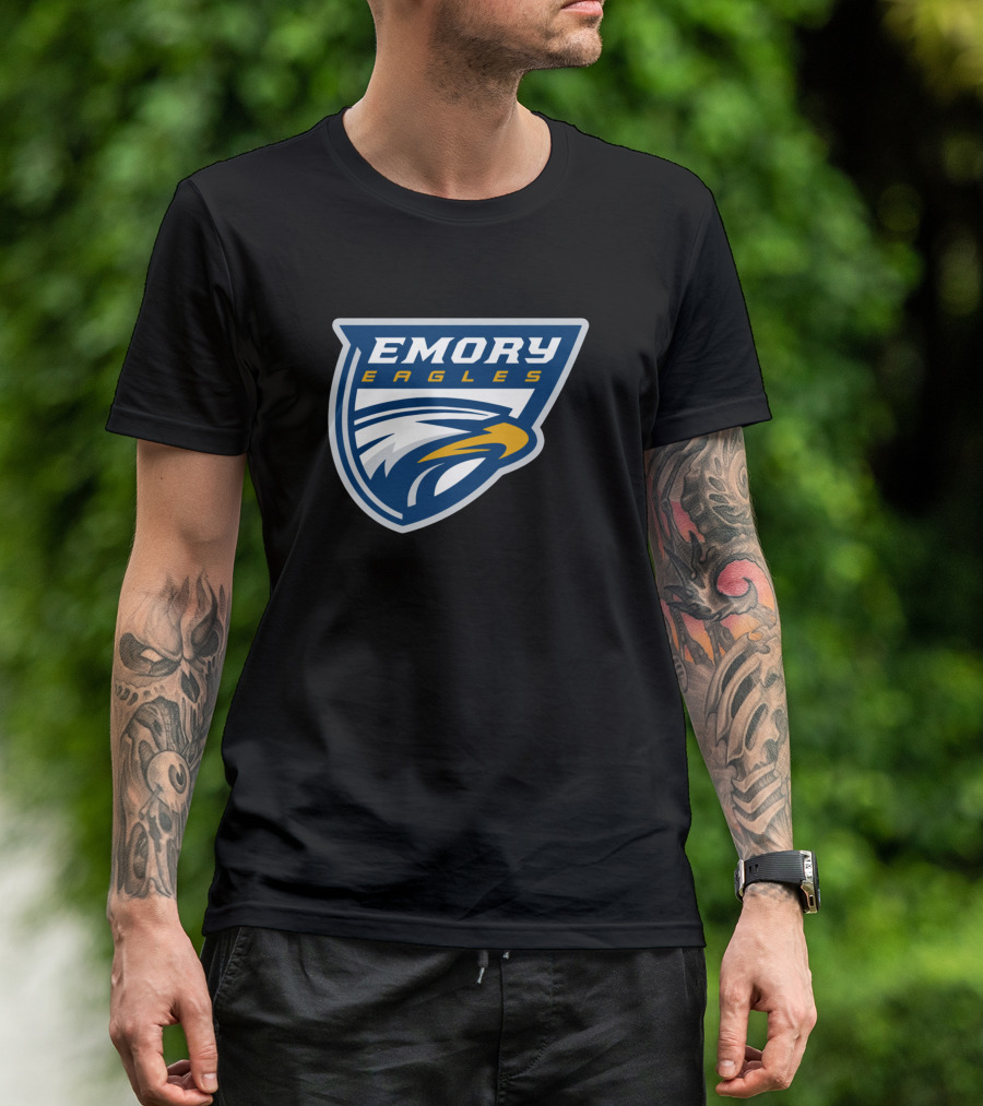 Emory Eagles Bold Logo With Eagle Head In Shield Emblem T-Shirt