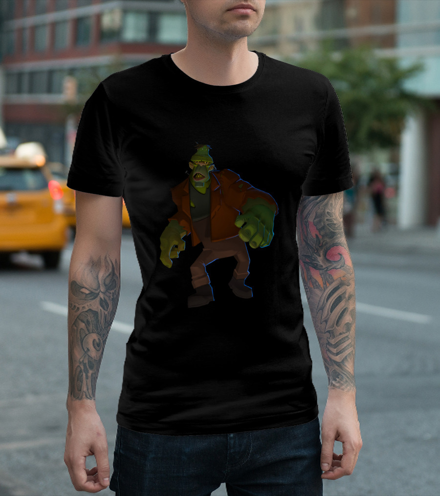Frankenstein Monster Character with Green Skin and Tattered Clothes T-Shirt
