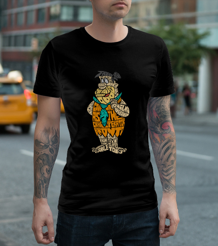 Fred Flintstone Word Art Calligram Featuring Iconic Phrases And Character Traits T-Shirt