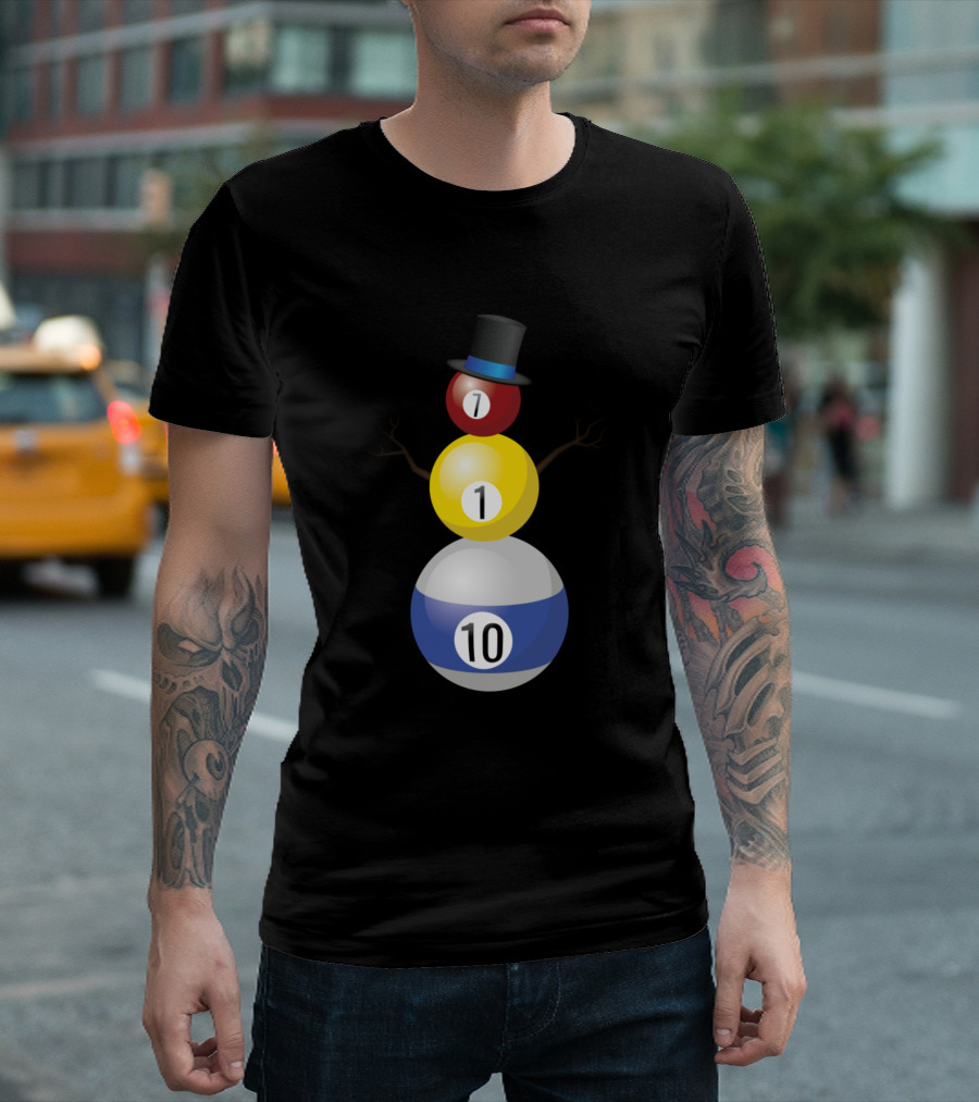 7 1 10 Fun Pool Ball Snowman Billiards Pool Player T-Shirt