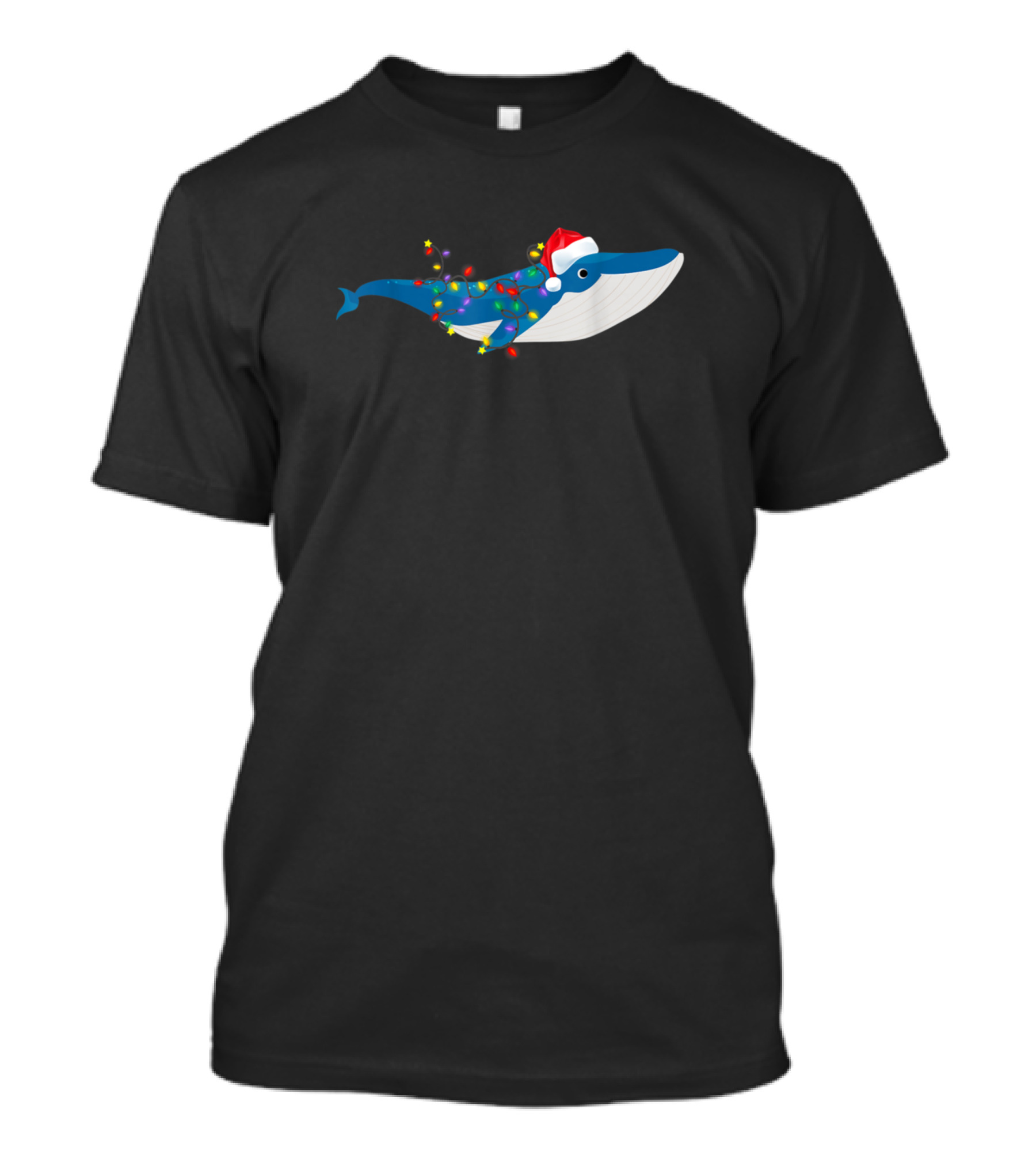 Funny Whale With Christmas Lights And Santa Hat T-Shirt