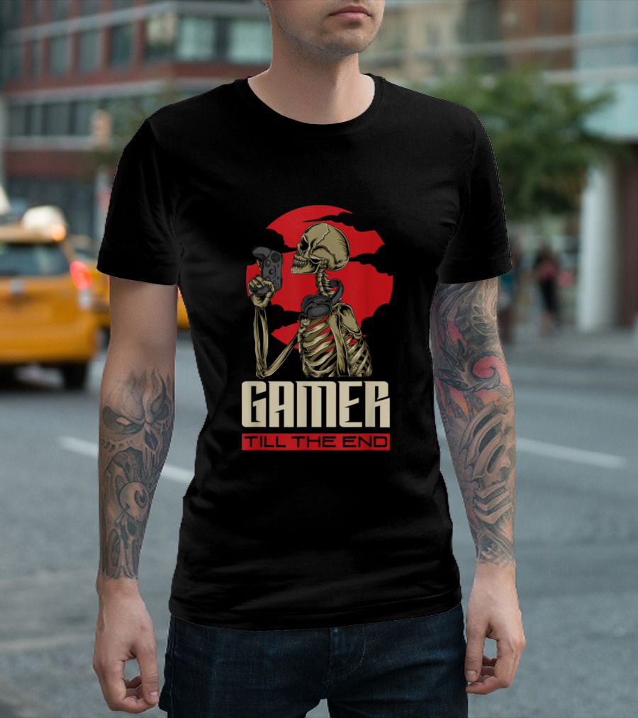 Gamer Till The End Skeleton With Controller Video Gaming T-Shirt