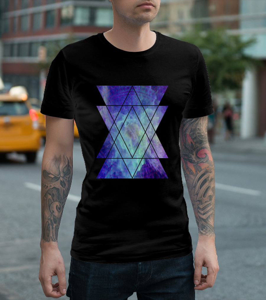 Geometric Galaxy Nebula Triangles T-Shirt
