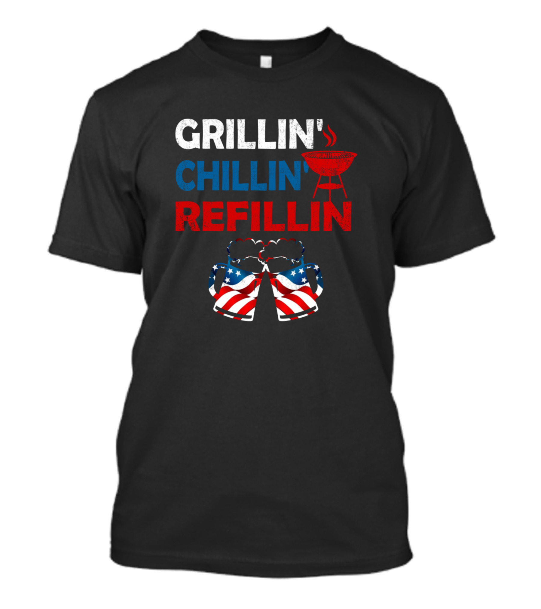 Grillin Chillin Refillin BBQ Beer American Flag Mugs T-Shirt