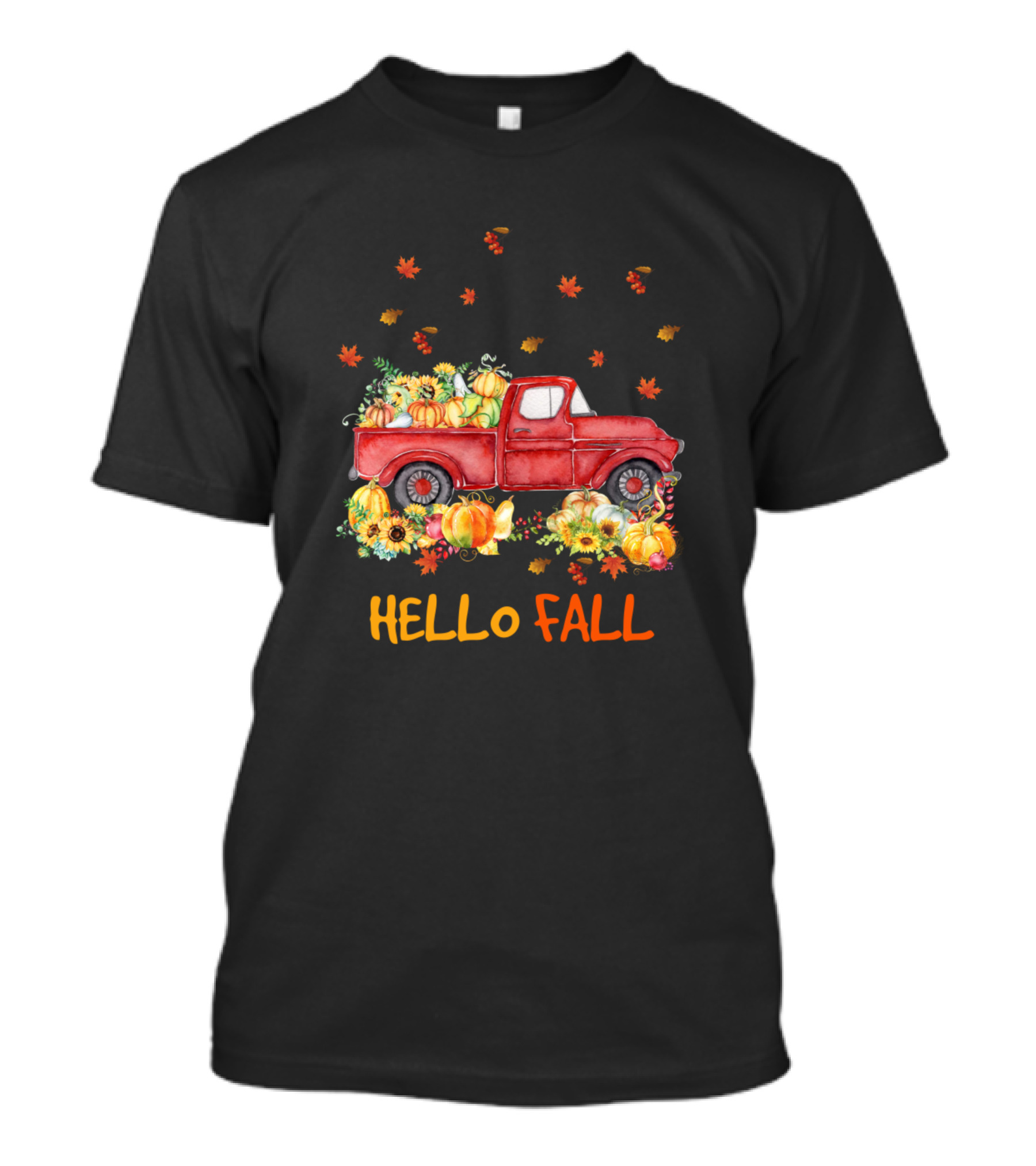 Hello Fall Truck With Pumpkins And Leaves For Thanksgiving Day T-Shirt