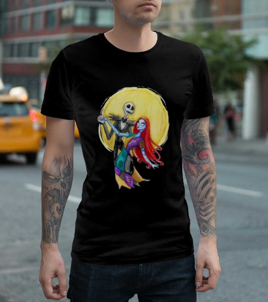 Jack And Sally Watercolor Moon Dance T-Shirt