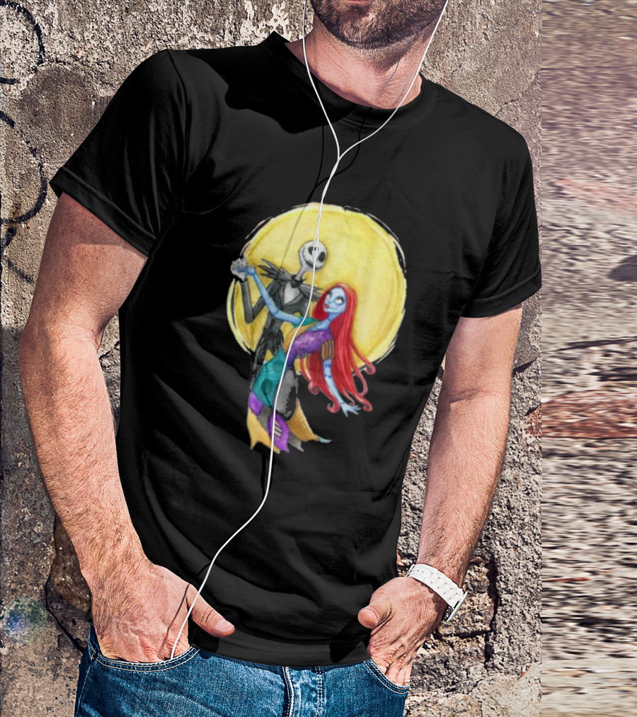 Jack And Sally Watercolor Moon Dance T-Shirt