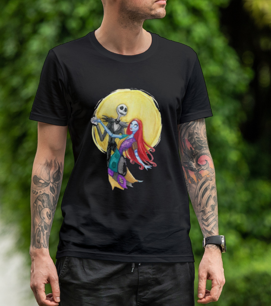 Jack And Sally Watercolor Moon Dance T-Shirt