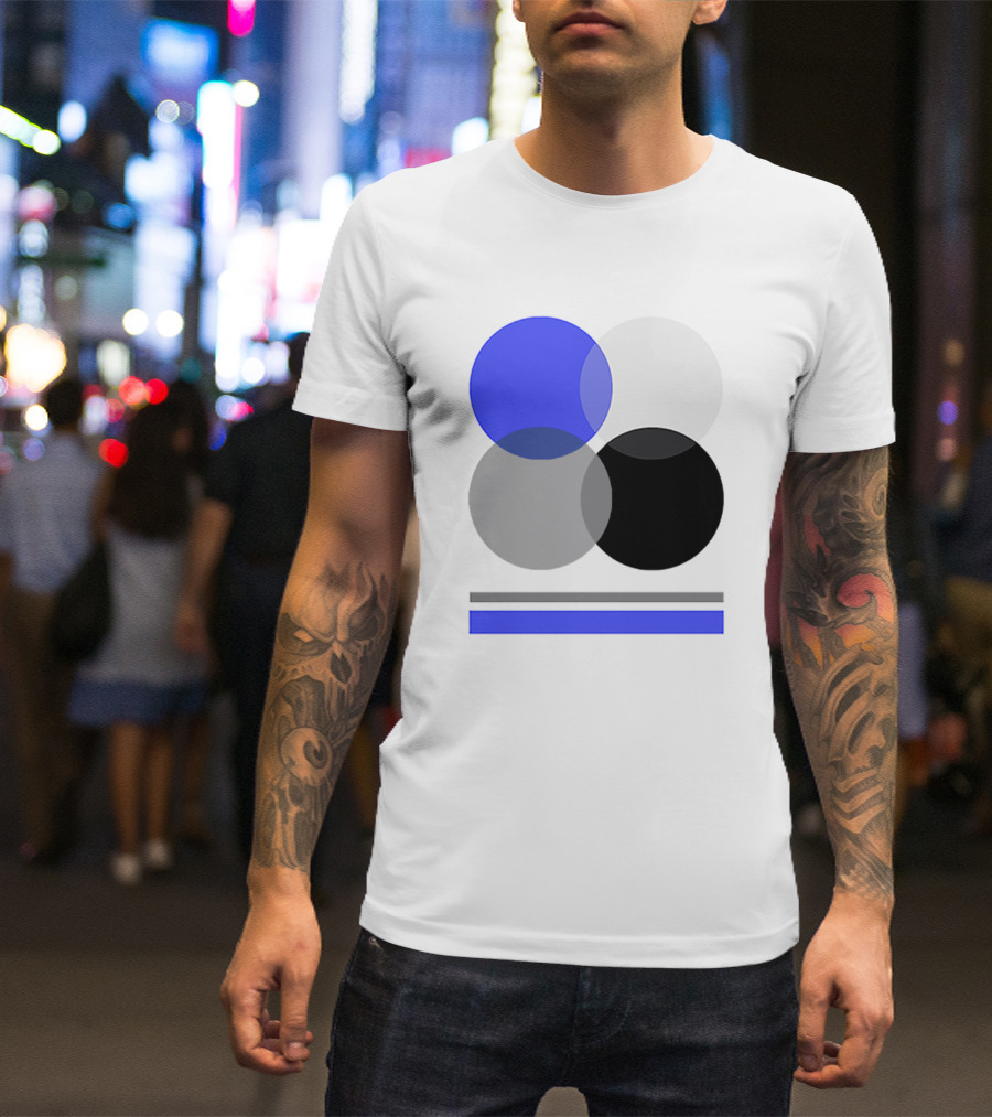 Kevin Chase Blue Gray Black White Circles T-Shirt