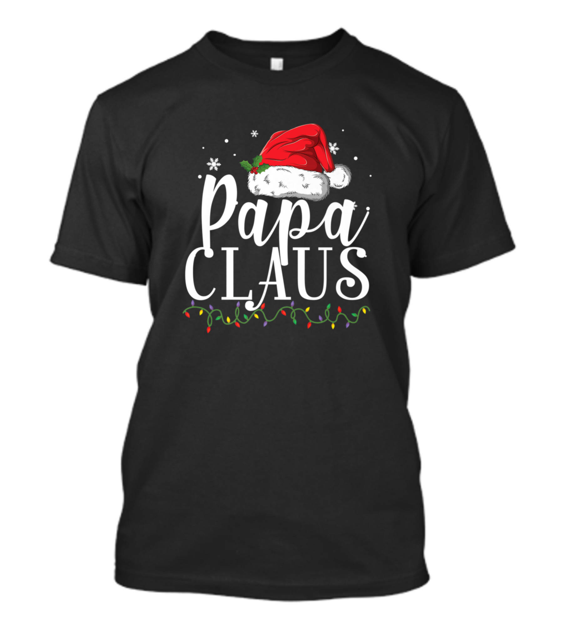 Papa Claus Christmas Santa Hat Lights Snowflakes T-Shirt