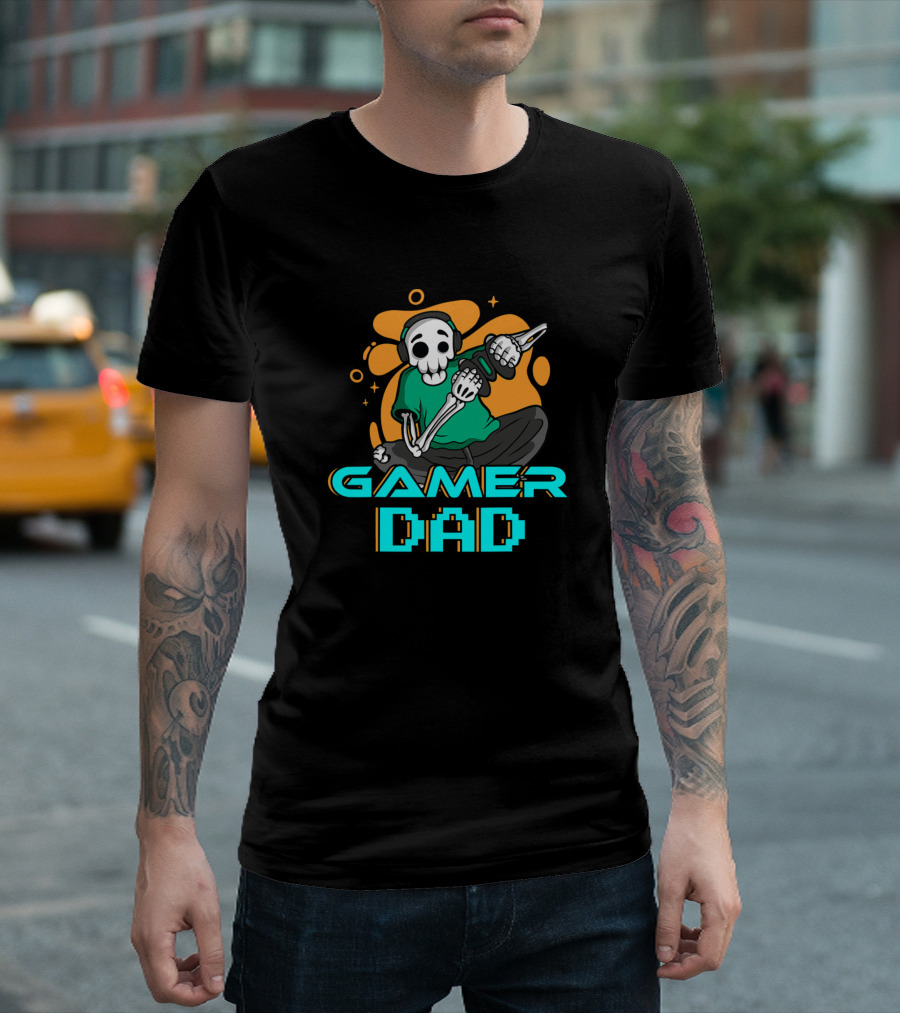 Gamer Dad Funny Gaming Skeleton Headphones Controller Spoof T-Shirt