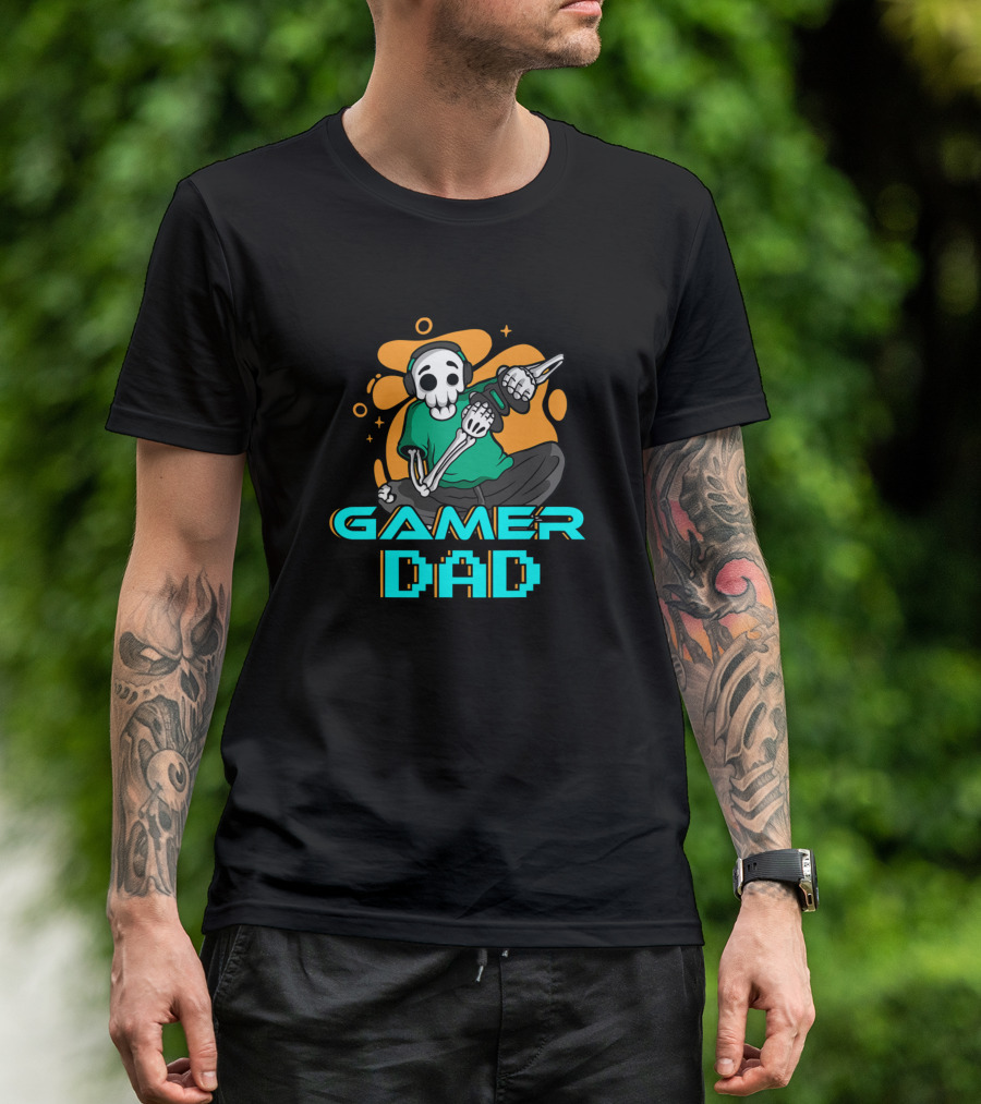 Gamer Dad Funny Gaming Skeleton Headphones Controller Spoof T-Shirt
