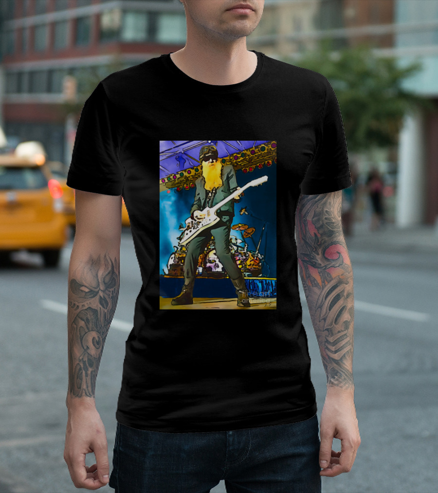 Old Pri Playing Guitar Iconic Rock Star With Beard In Concert Scene T-Shirt