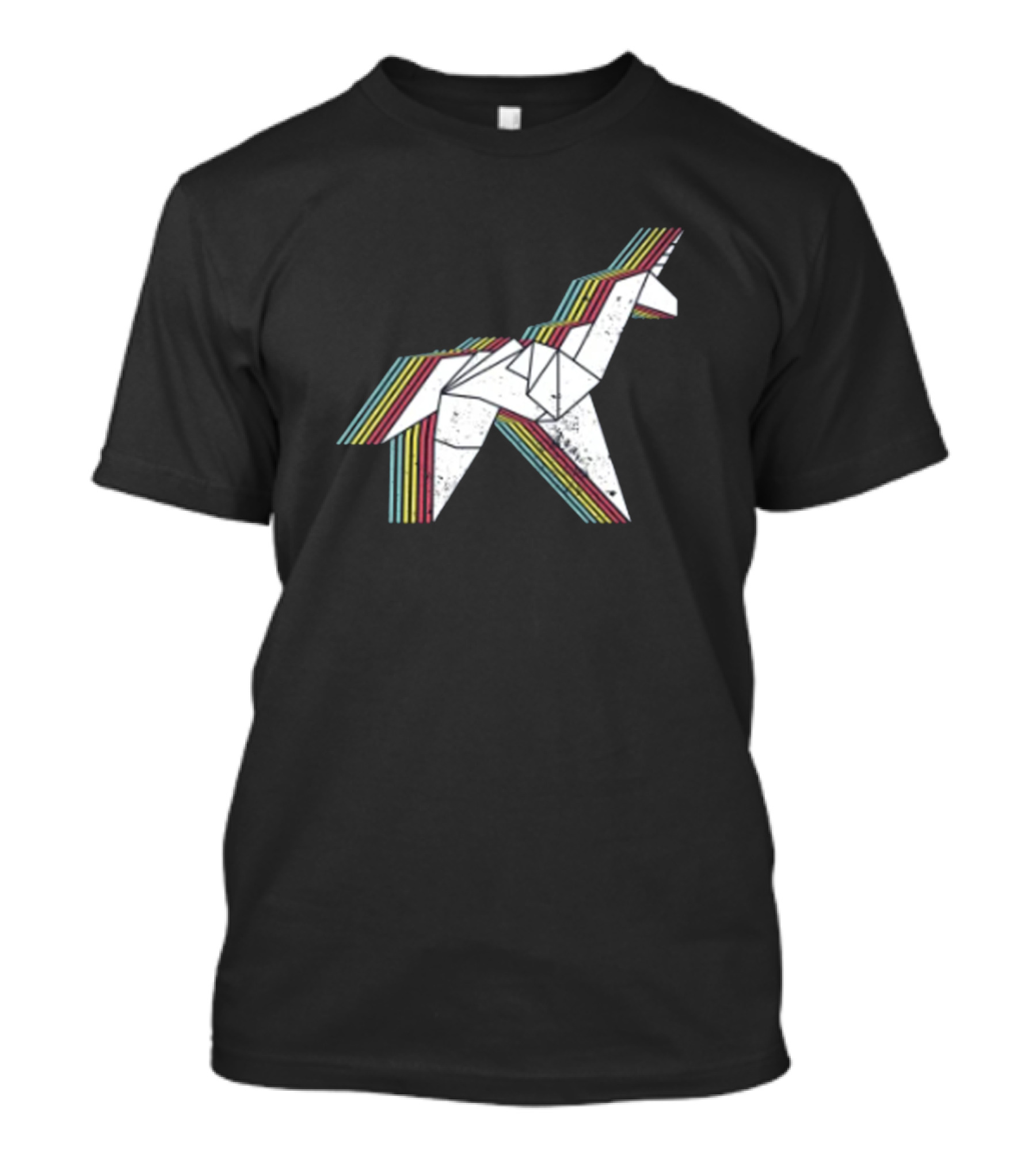 Origami Unicorn Rainbow Striped Geometric T-Shirt