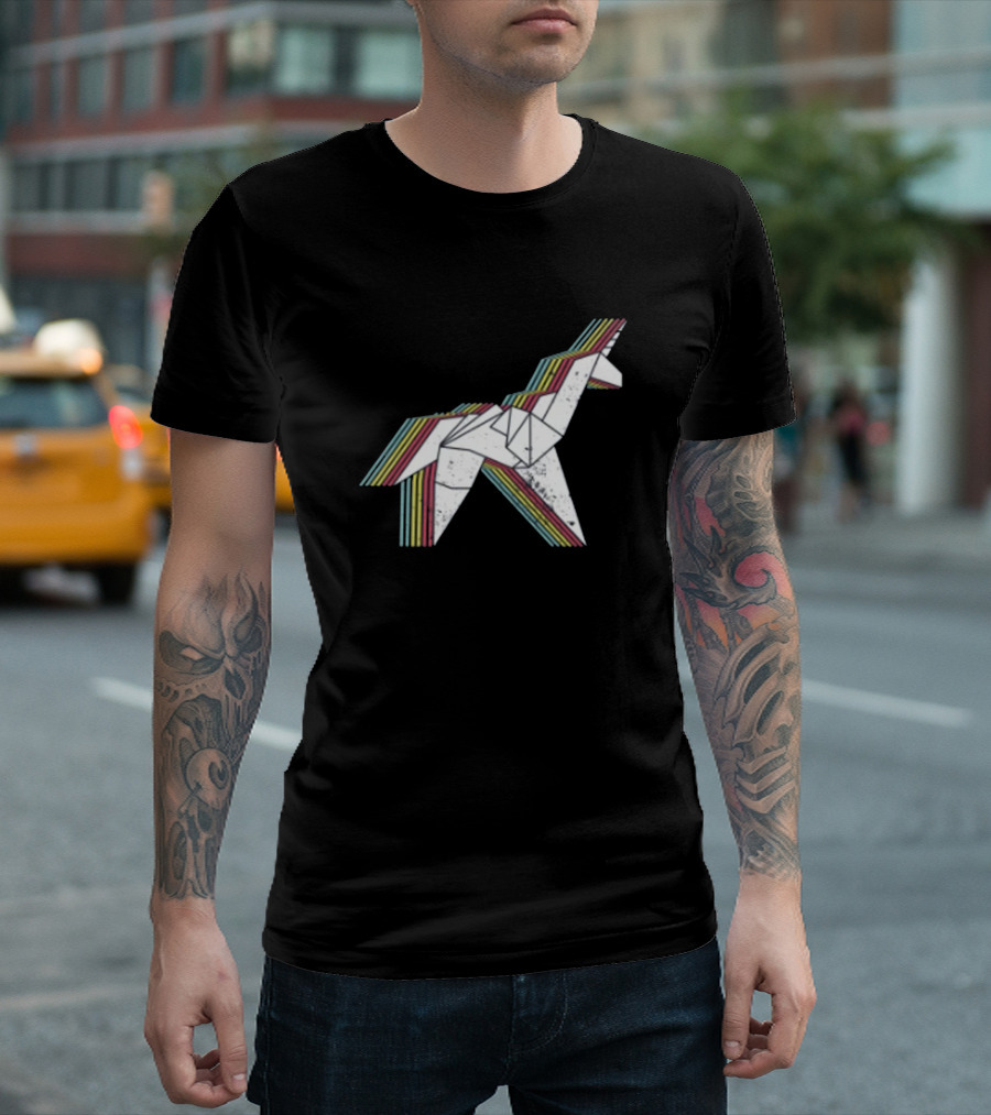 Origami Unicorn Rainbow Striped Geometric T-Shirt