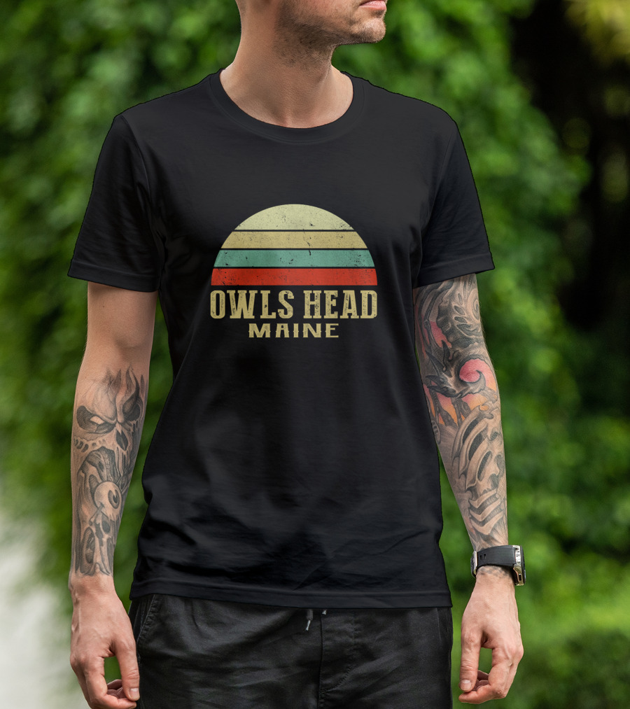 Owls Head Maine Vintage Retro Sunset Stripes Classic T-Shirt